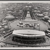 Aerial photograph of the Fair with Bell Systems Pavilion in the foreground