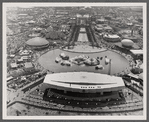Aerial photograph of the Fair with Bell Systems Pavilion in the foreground