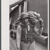 Farm laborer carrying bananas