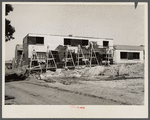 Flat roofs and vari colored paint will beautify homes for residents of Greenbelt, Maryland, who want the modern touch in architecture. The houses shown here are of cinderblock construction. ....