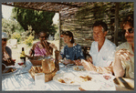 Film crew dining outside at James Baldwin's house