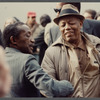 Attendees greet each other at James Baldwin's funeral