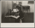 Girl sewing in home economics class, Greenhills, Ohio.