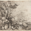 Flock of Sheep Surrounding a Laden Donkey