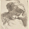 Young Man with His Head Leaning Against His Shoulder, Wearing a Plumed Headdress