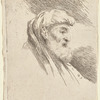 Bearded Old Man Wearing Shoulder-Length Headdress, Facing Right