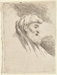 Bearded Old Man Wearing Shoulder-Length Headdress, Facing Right