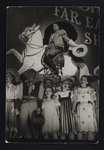 Ray Middleton (on horse), two unidentified cast members, Marlene Cameron, Camilla De Witt, and Nancy Jean Raab in the stage production Annie Get Your Gun