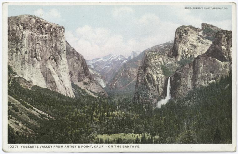 Postcard of Yosemite Valley from the Artist's Point, Yosemite Valley, Calif., from late 19th or early 20th century