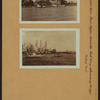 East River - Shore and skyline - Manhattan - South Ferry - Williamsburg Bridge - Battery Park - [View of the tug James McGuire towing garbage scow.]