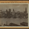 East River - Shore and skyline of lower Manhattan - Financial district - South Ferry - Williamsburg Bridge.