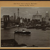 East River - Shore and skyline - [Brooklyn Bridge section of lower Manhattan, comprising an industrial are overshadowed by civic, commercial, and publishing structures.]