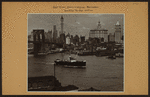 East River - Shore and skyline - [Brooklyn Bridge section of lower Manhattan, comprising an industrial are overshadowed by civic, commercial, and publishing structures.]