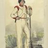 Costumes mexicains. Soldat en petit tenue. Veste et pantalons de toile. Coeffe de Schakos en Mousseline.