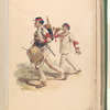 [...] Infanterie [Two soldiers in white uniforms with read trim. First soldier is playing a drum, the second is blowing a bugle.]