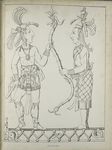 Two figures standing,  facing each other and holding a long, serpentine object