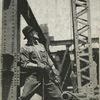 Worker pulling on a rope