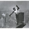 A worker riding on a crane hook - NYPL Digital Collections