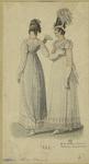 Women standing with fan and hat, France, 1814