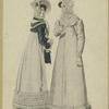 Women standing with hats and a purse, France, 1817