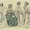 Women in long dresses and hats, United States, 1842