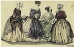 Women in long dresses and shawls, United States, 1841