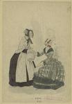 Woman in green plaid dress and woman in shawl, France, 1844