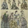 Women in dresses and seven bonnets, United States, 1853