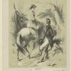Woman on horseback passes a man on foot