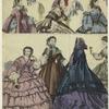 Women modeling bonnets, United States, 1850s