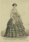 Woman in a striped dress, England, 1850s
