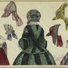 Women modeling bonnets and headdress, England, 1850s