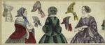 Women modeling bonnets and headdress, England, 1850s