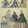 Women in bonnets, woman in headdress, and girl in hat, England, 1850s
