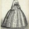 Woman in evening dress with square collar, France, 1850s