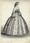 Woman in evening dress with square collar, France, 1850s