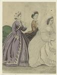 Woman in wedding dress with other women in a room, United States, 1860s