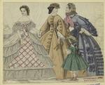 Women and a girl in dresses, England, 1860