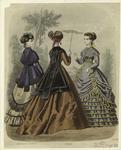 Women in dresses outdoors, England, 1868