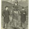Woman descending a mountain with two boys, United States, 1870s