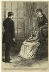 Man facing a woman seated and another woman standing, United States, 1870s