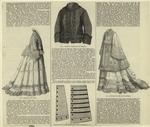 Breakfast robe, jacket with silver braid, details of Paris petticoat and tournure, muslin robe de chambre