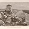 Ruins on the summit of Mount Gerizim, on the site of the Samaritan temple. In the distance, on the right, the snow-covered peaks of Mount Hermon are visible