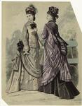 Women in dresses outdoors, France, 1874