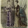 Women in dresses holding fans, France, 1879