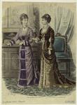 Women in dresses holding fans, France, 1879