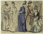 Women in dresses outdoors, United States, 1880s