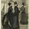 Walking dress with tight fitting paletot ; Walking dress with long pleated mantle ; Walking dress with pleated skirt and jacket bodice