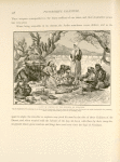 A cup of coffee on the heights of Subeibeh.  All the implements for preparing it are shown in the foreground - the iron saucer in which to roast the berries, the pestle and mortar for pounding them, and the water boiling on the fire of crackling twigs