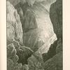 The gorge of the Lîtâny.  The precipices are in some places nearly one thousand feet in height. The banks are overgrown with sycamores, myrtles, and various shrubs, and eagles build their nests in the inaccessible cliffs.